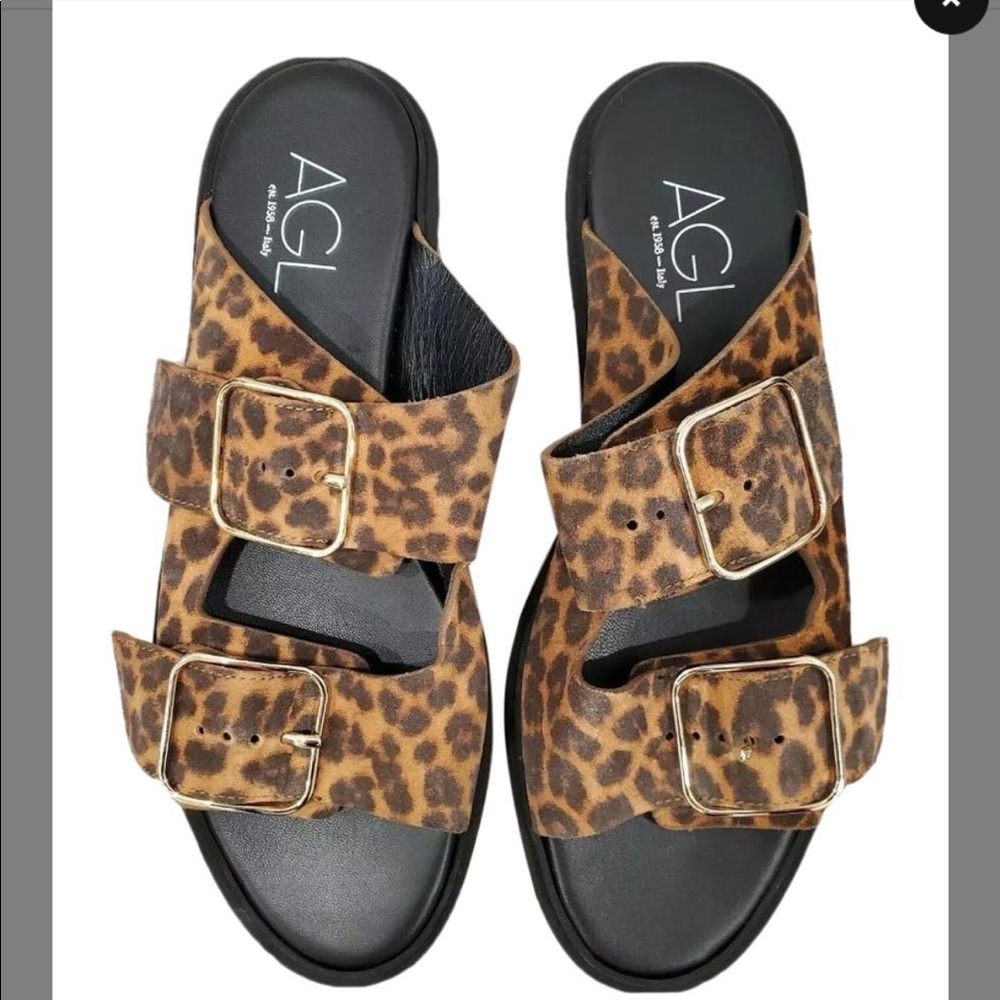 Attilio Giusti Leombruni Brown/Black Leopard Print Sandals